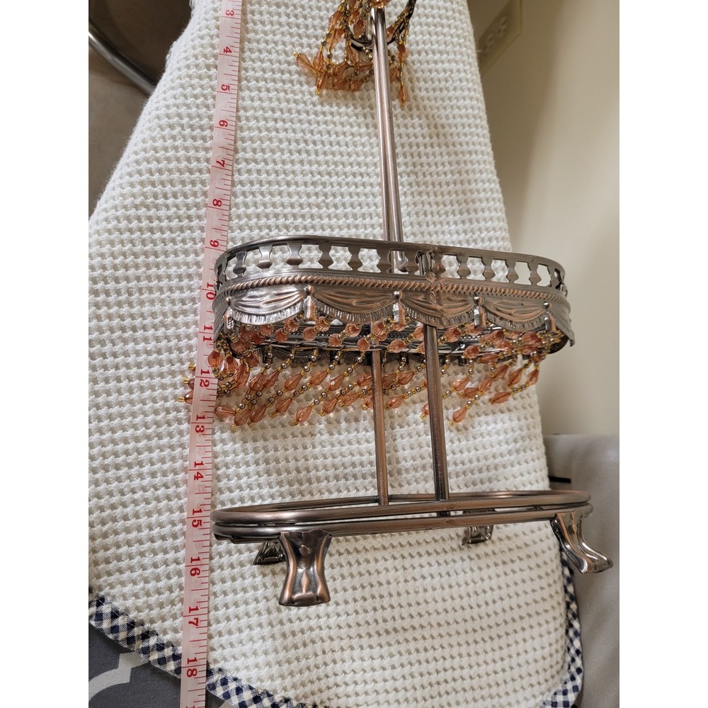 Wine Bottle Caddy Victorian Ornate Metal Beaded Fringe Bronze Scroll Barware - Picture 5 of 6